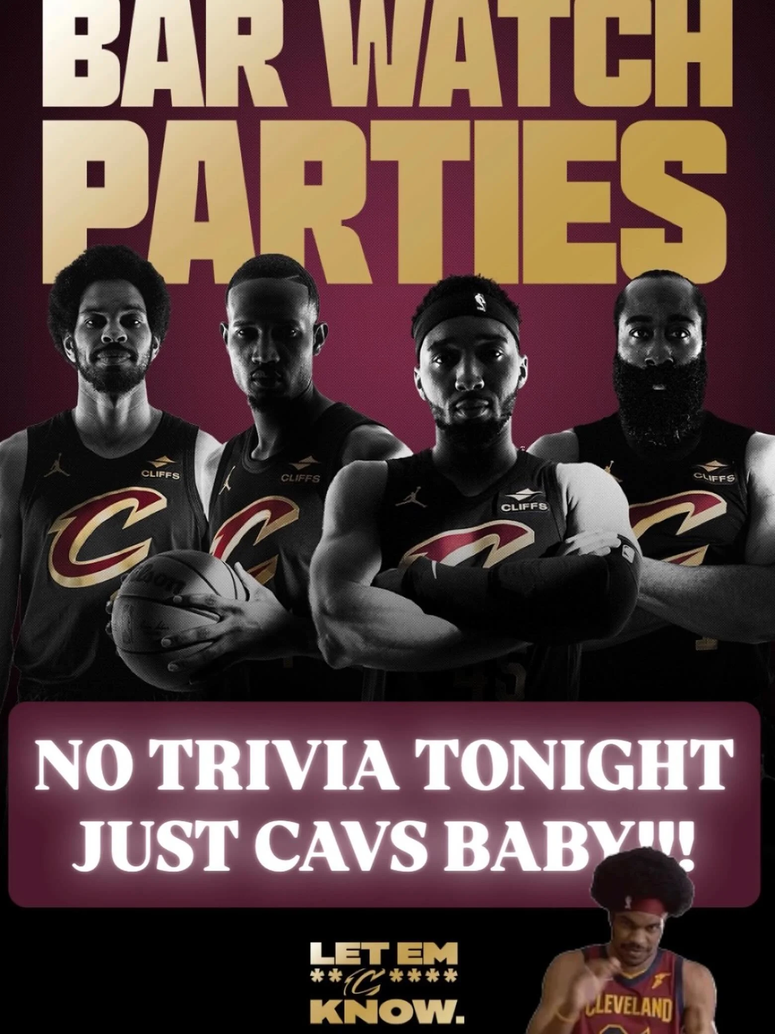 NO TRIVIA TONIGHT 🏀 JUST CAVS BABY!

Our @cavs can flip the series tonight and come home with a chance to advance Friday. Game tips at 8pm Wednesday, featuring @glbc_cleveland &amp; @marketgardenbrewery $4 draft specials #LetEmKnow