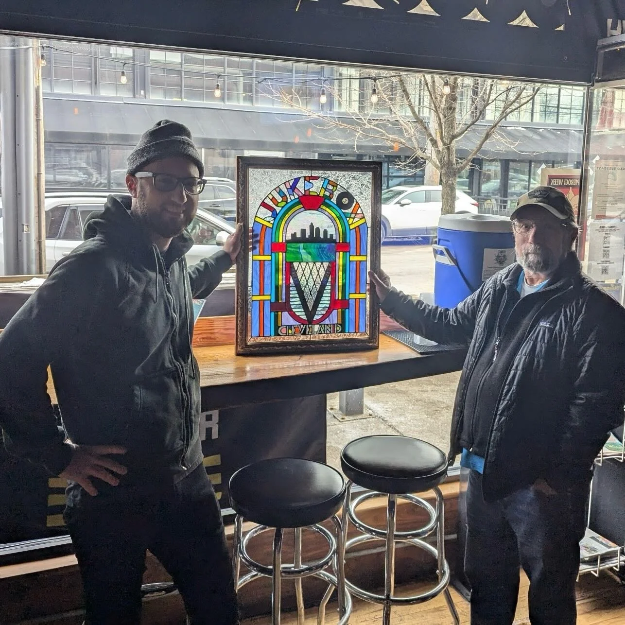 APPRECIATION POST 🙏 An overdue thank you to our friend Steve Hopper who, unprompted, made this one of a kind Jukebox stained glass feature. He customized this piece out of the goodness of his heart, and even included little easter-eggs inside to pay