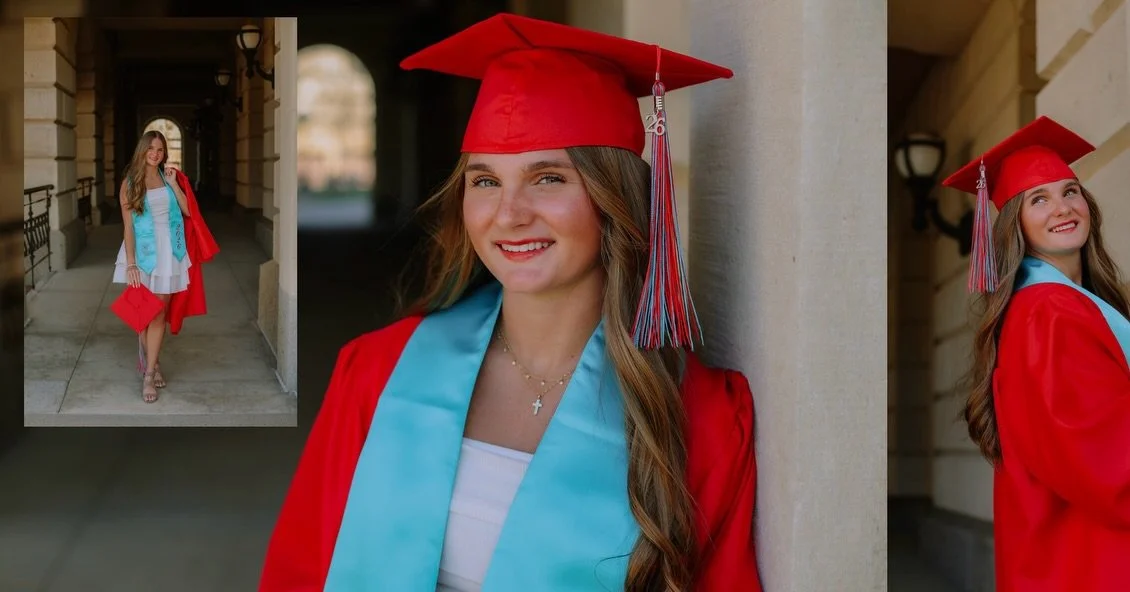 Kicking off Cap and Gown sessions with Sarah&hearts;️🩵🎓