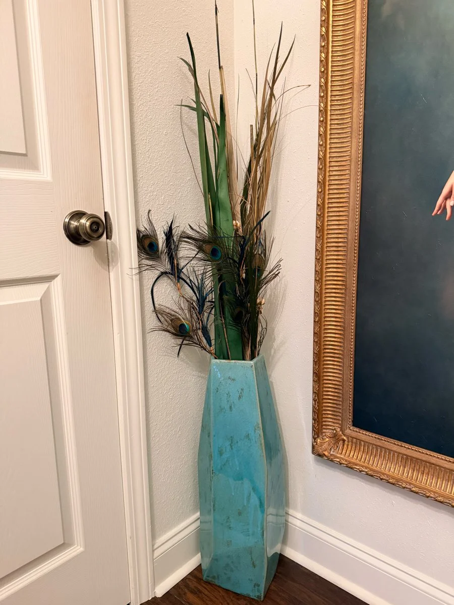 24.5” turquoise vase w/florals
