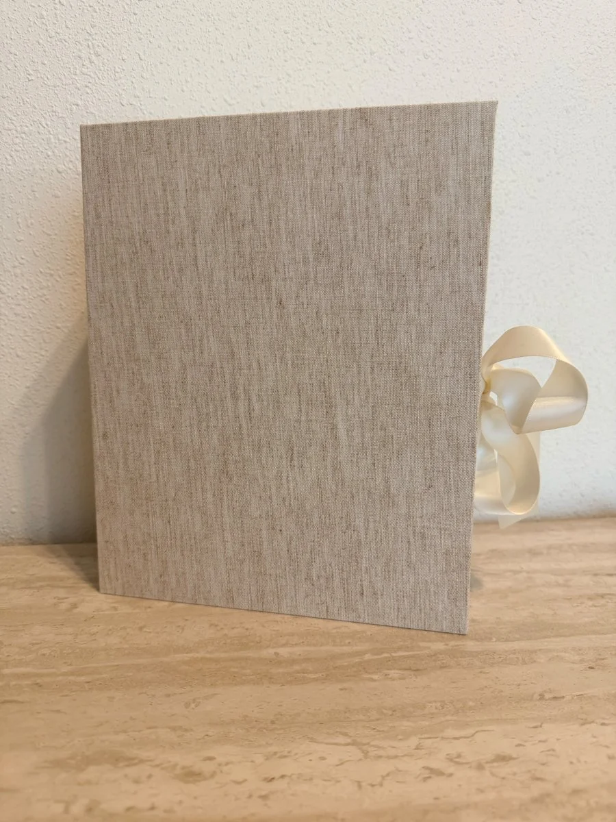 Linen Keepsake box w/cream ribbon