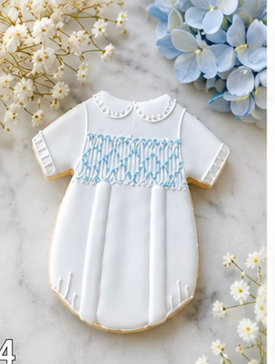 White smocked christening gown cookie