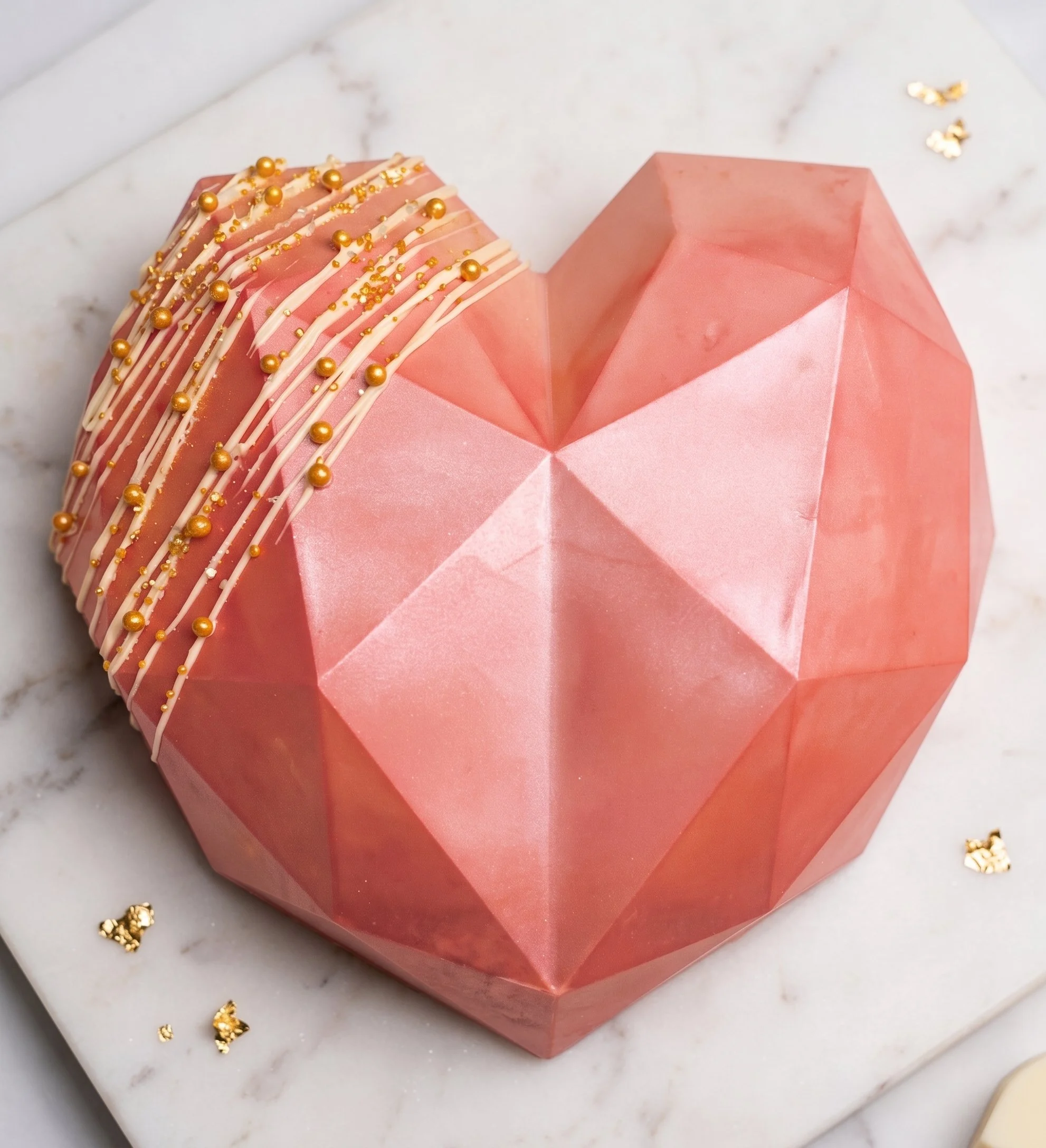 Geometric pink heart hot chocolate bomb with gold drizzle