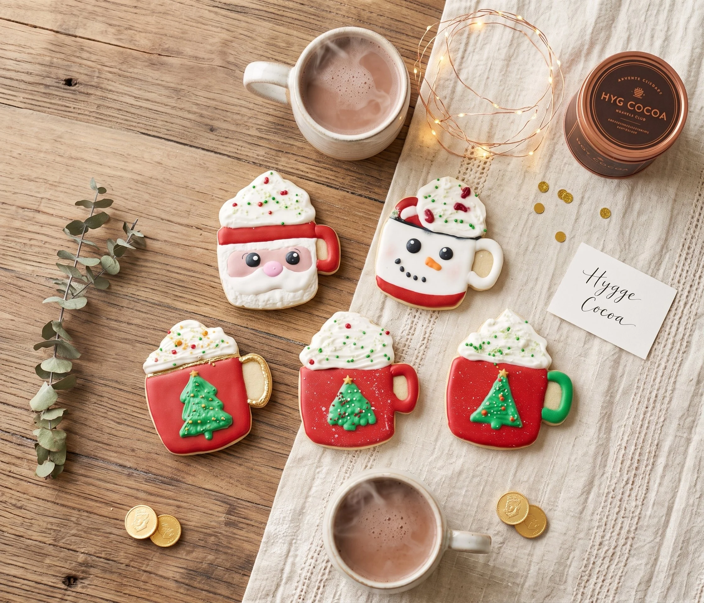 Santa and snowman hot cocoa mug cookies for Christmas