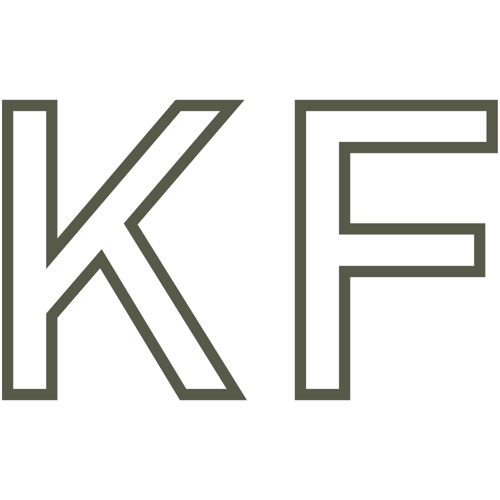KindFolk minimal brand mark of business initials in an outlined sans serif font