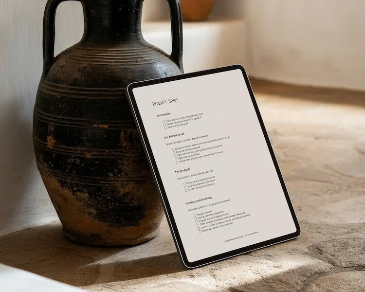 An iPad displaying a web design process checklist