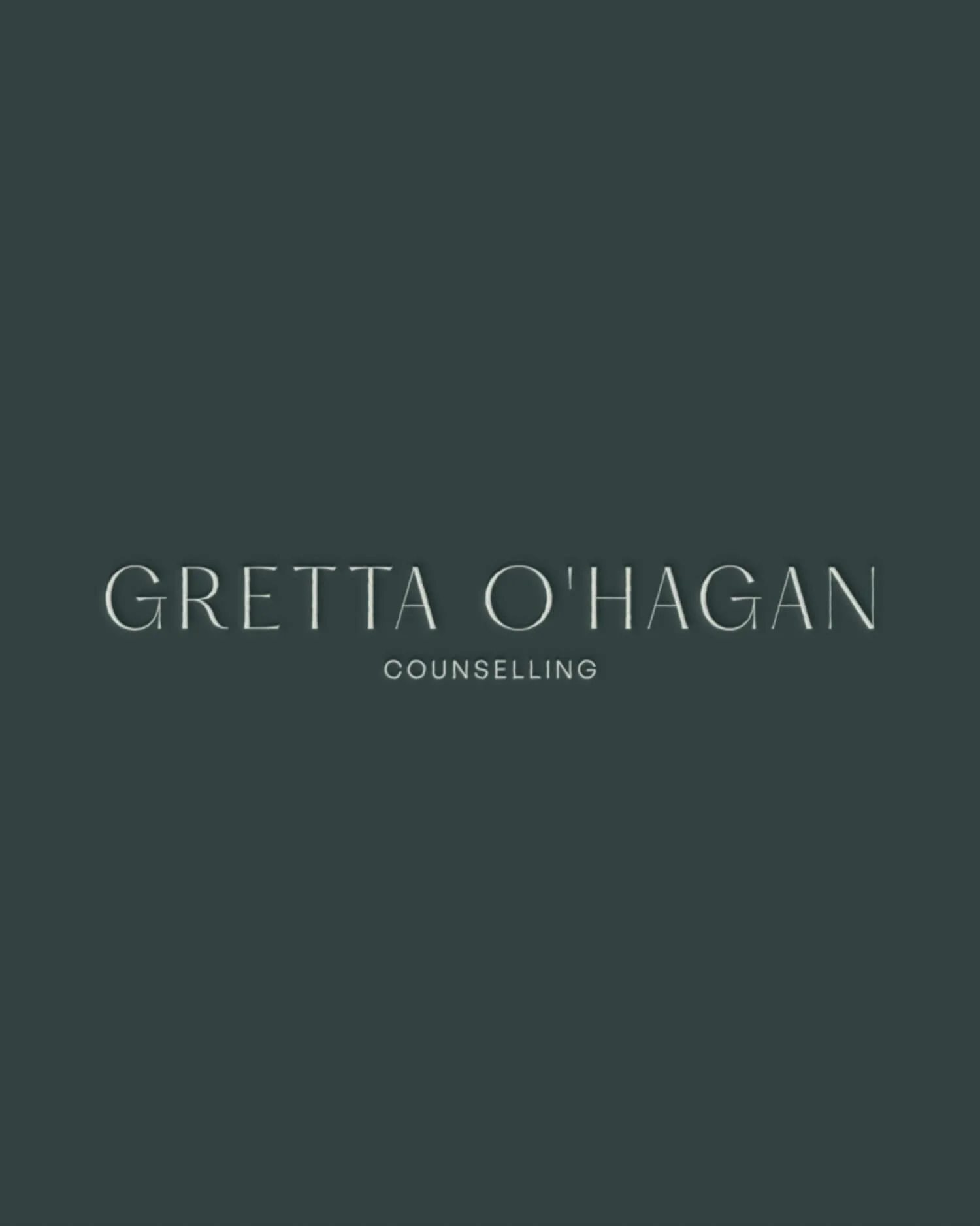 Embossed Gretta O’Hagan Counselling typography logo, overlaid onto a deep green background.