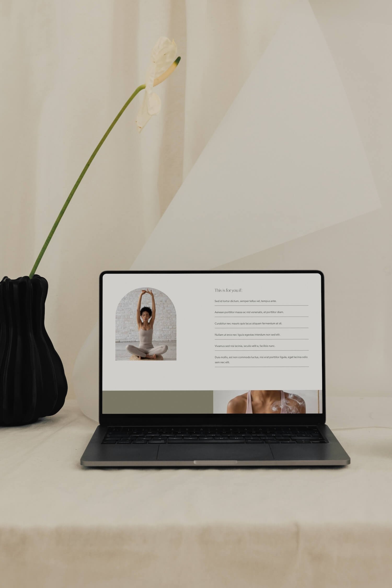 A laptop shows the services page on a wellness website made for holistic practitioners