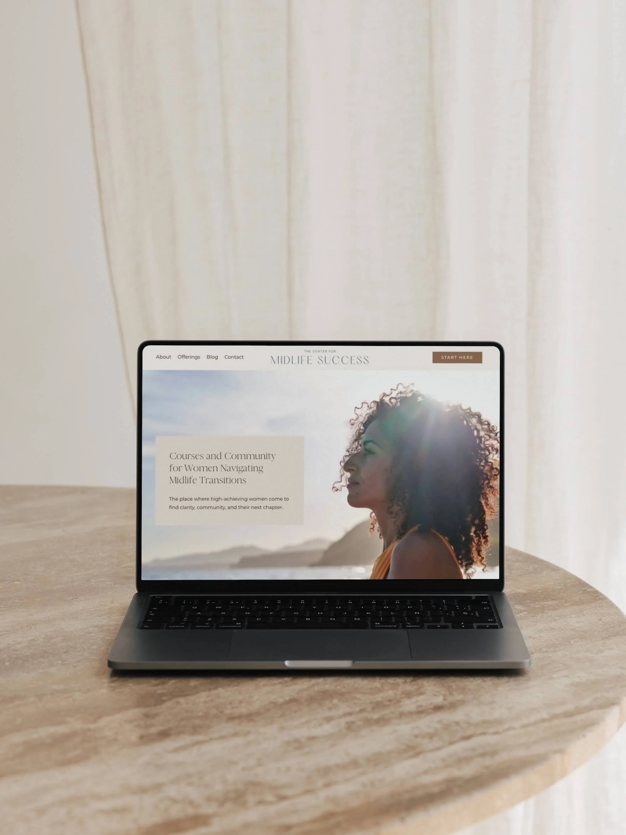 Center for Midlife Success Squarespace website homepage displayed on a laptop, showing the hero section with full-width stock photography.