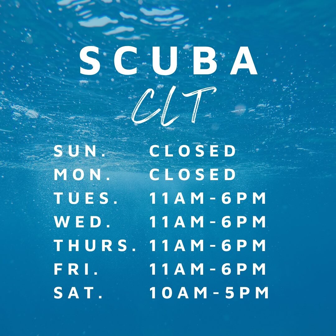 #storehours #scubaclt #scuba #scubadiving #retail #instruction #travel #scubapro #garmin #shearwater #padi #ssi