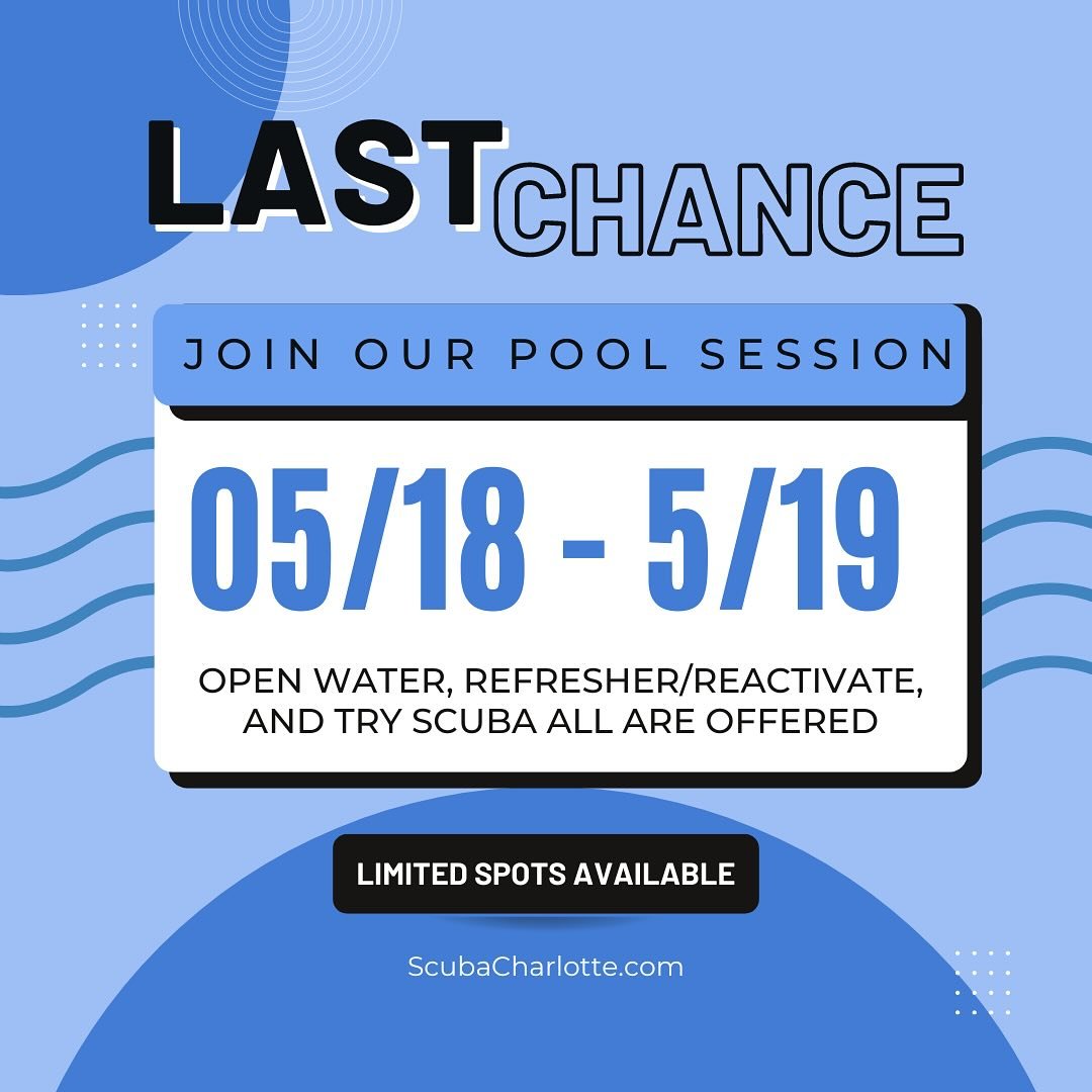 It is not too late to get certified before summer!There are limited spots still available for the May 18/19th pool session. Please register with the link in bio #scubaclt #scubashack #pooldiving #openwaterdiver #refresherdiver #tryscuba