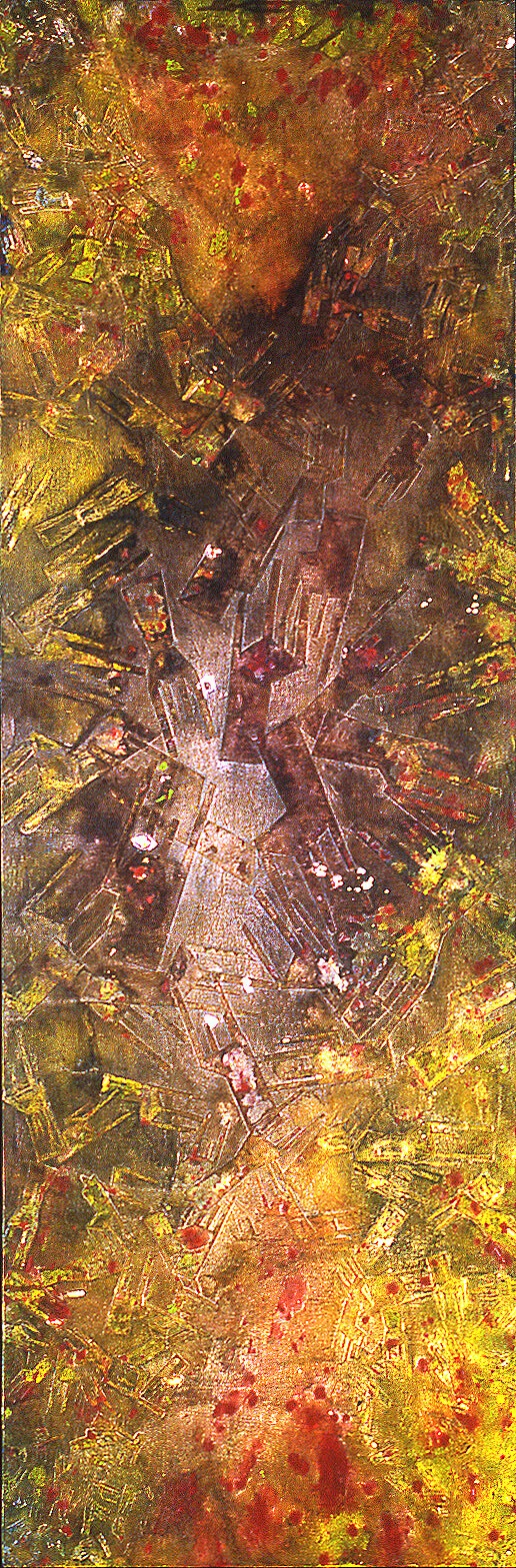 Taking Care 2 (Chairs Series 3)|Acrylic and Paper on Canvas|60x20 Inches|2005