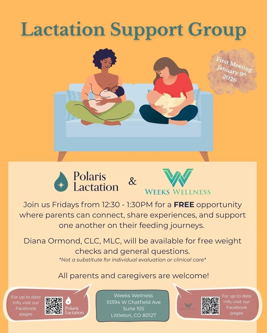 SO excited (and truly honored) to be working with Ally at Weeks Wellness to bring this FREE Lactation Support Group to our community 🤍

Creating a space to support, encourage, and serve the parents in our area means so much to me!!

Join us Fridays 