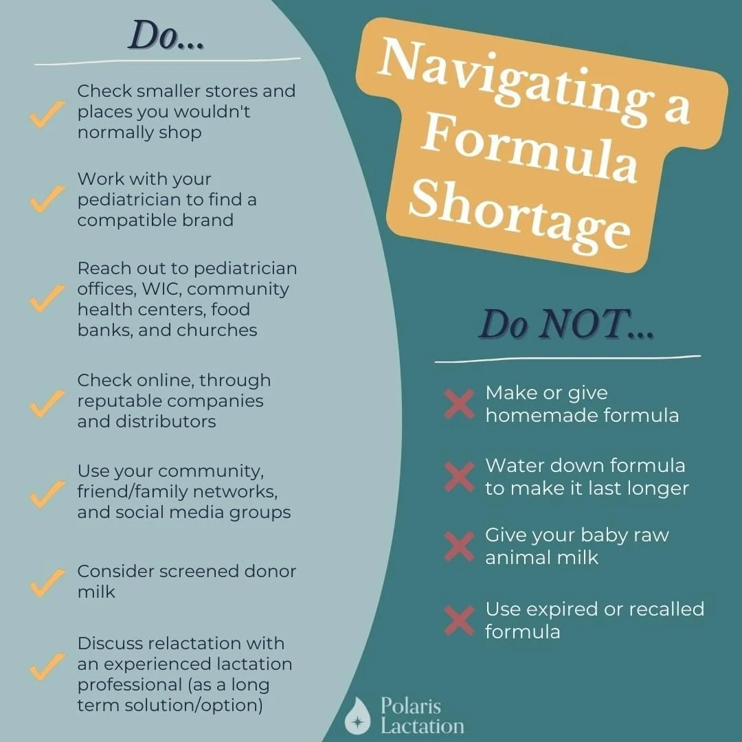 FORMULA SHORTAGE

This is a stressful time for many parents across the country. There&rsquo;s no better way to describe it. Absolute stress. 

It can be so disheartening, anxiety inducing, and frustrating to find the formula your baby is using right 