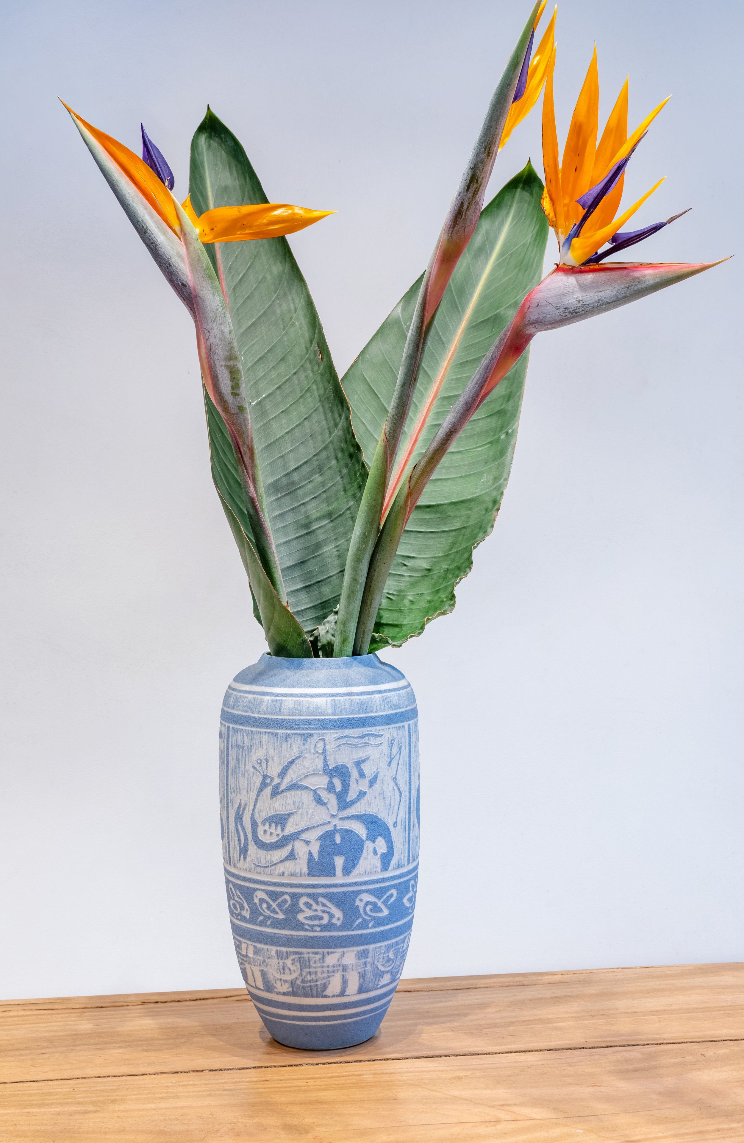 Unique Hand Made Chinese Ceramic VAse with a sand paper like surface and exceptional detail.