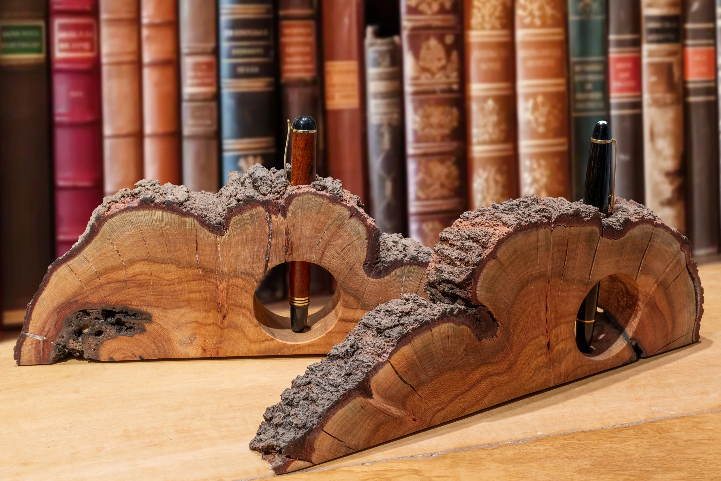 2 x Unique Pen holders live edge Wood