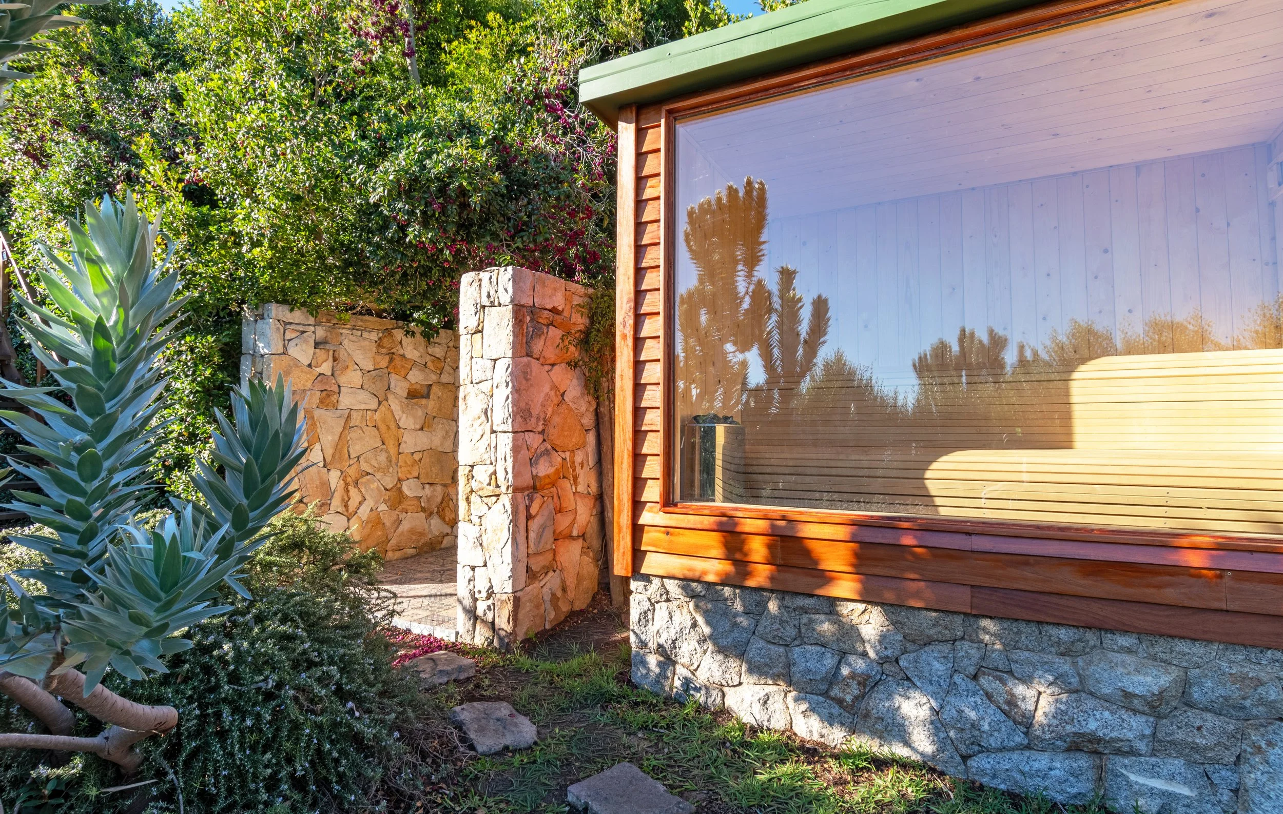 Our cold waterfall shower is situate right next to the sauna for a cold shower in between sauna sessions.