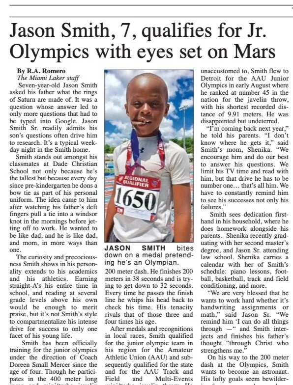 Features Article: Jason Smith, qualifies for Jr. Olympics with eyes set on Mars