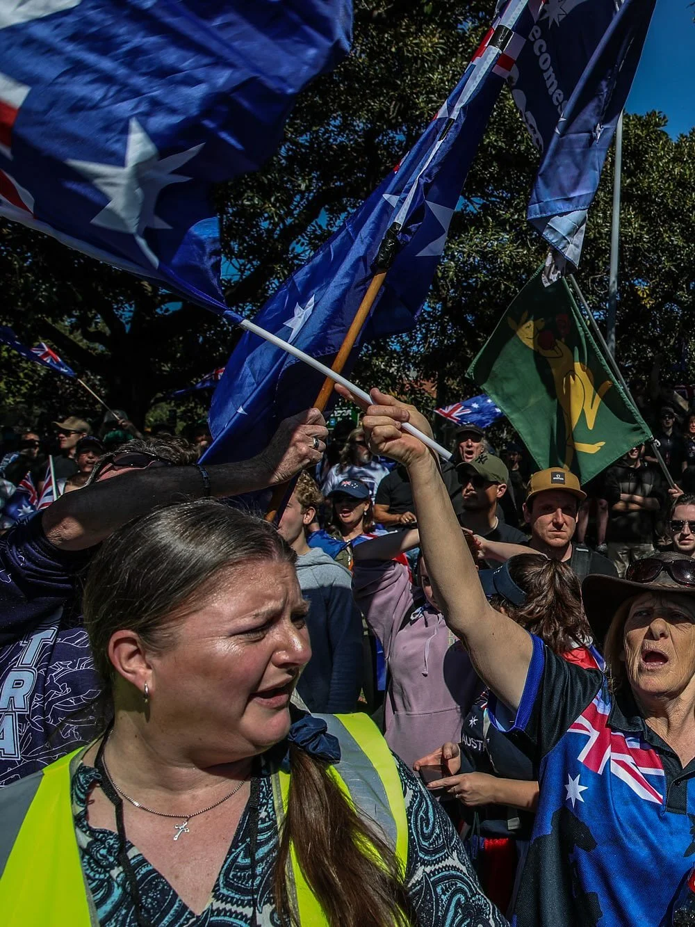 Scenes from an anti-immigration rally in Sydney today. Thousands gathered at Belmore Park before marching to Victoria Park. Demonstrators assembled in cities across Australia as part of a series of rallies called &lsquo;March for Australia,&rsquo; pr