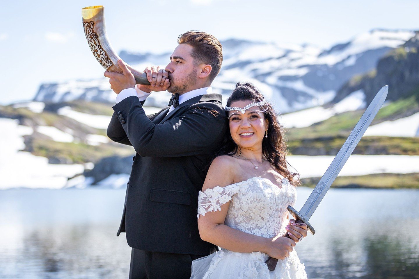 A Viking ceremony in the Norwegian fjords. 🗡️🌊

The drinking horn, the ancient oaths, the sword raised against a backdrop of snow-capped mountains and still fjord water. This is not just a wedding &mdash; this is a story worth telling for generatio