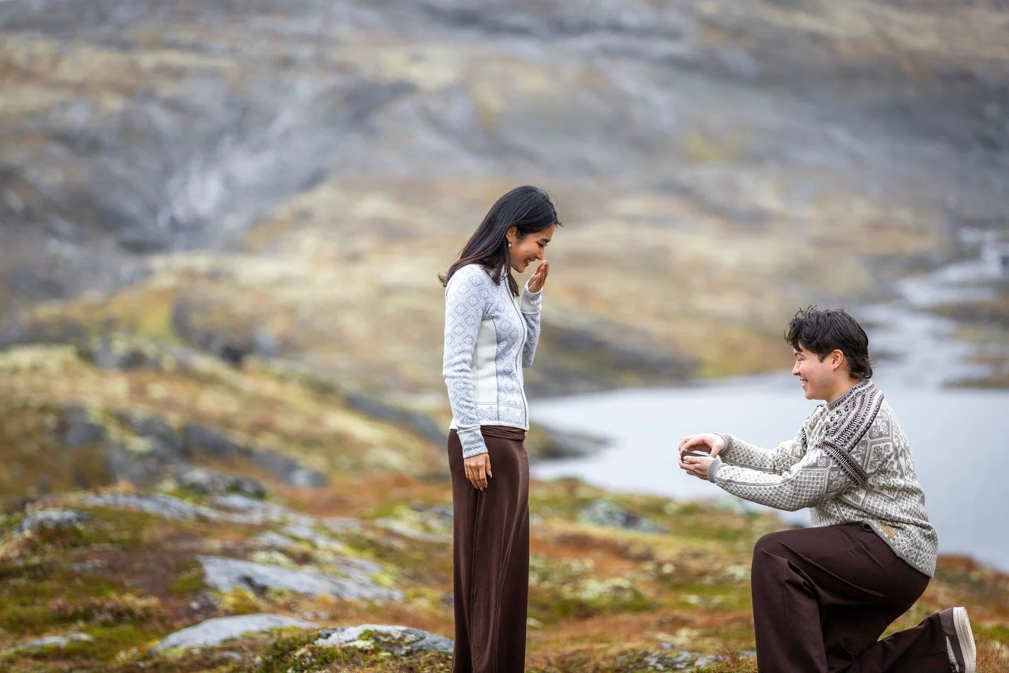 She said yes!! Christen &amp; Rebecca's September proposal in Norway. 

This is what a proposal in the fjords looks like. Landscapes so amazing they don't seem real. Rocky ground underfoot. Water stretching away behind them. And a moment so completel