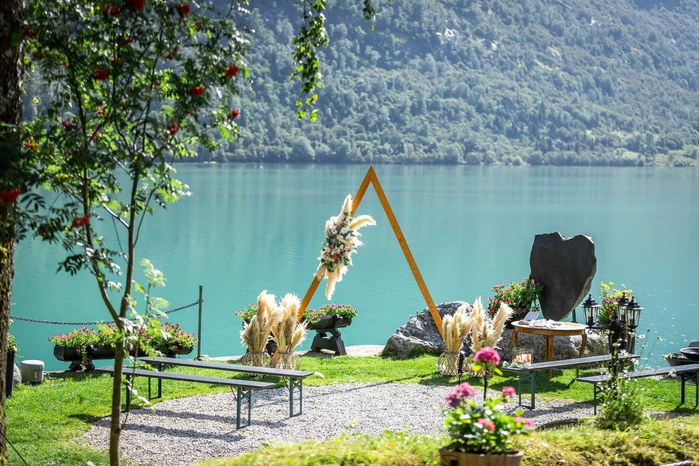 A ceremony by a turquoise lake. Mountains rising all around. And a view that makes everything feel possible.

This is Olden, in the heart of western Norway. The water colour is real &mdash; fed by glacial melt, it turns that impossible shade of blue-