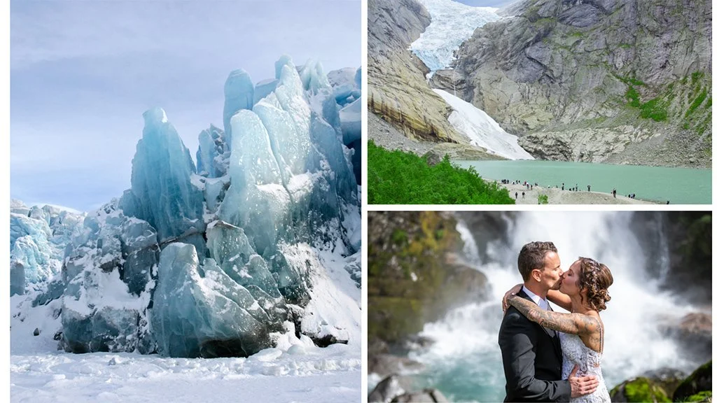 Couple getting married at a glacier