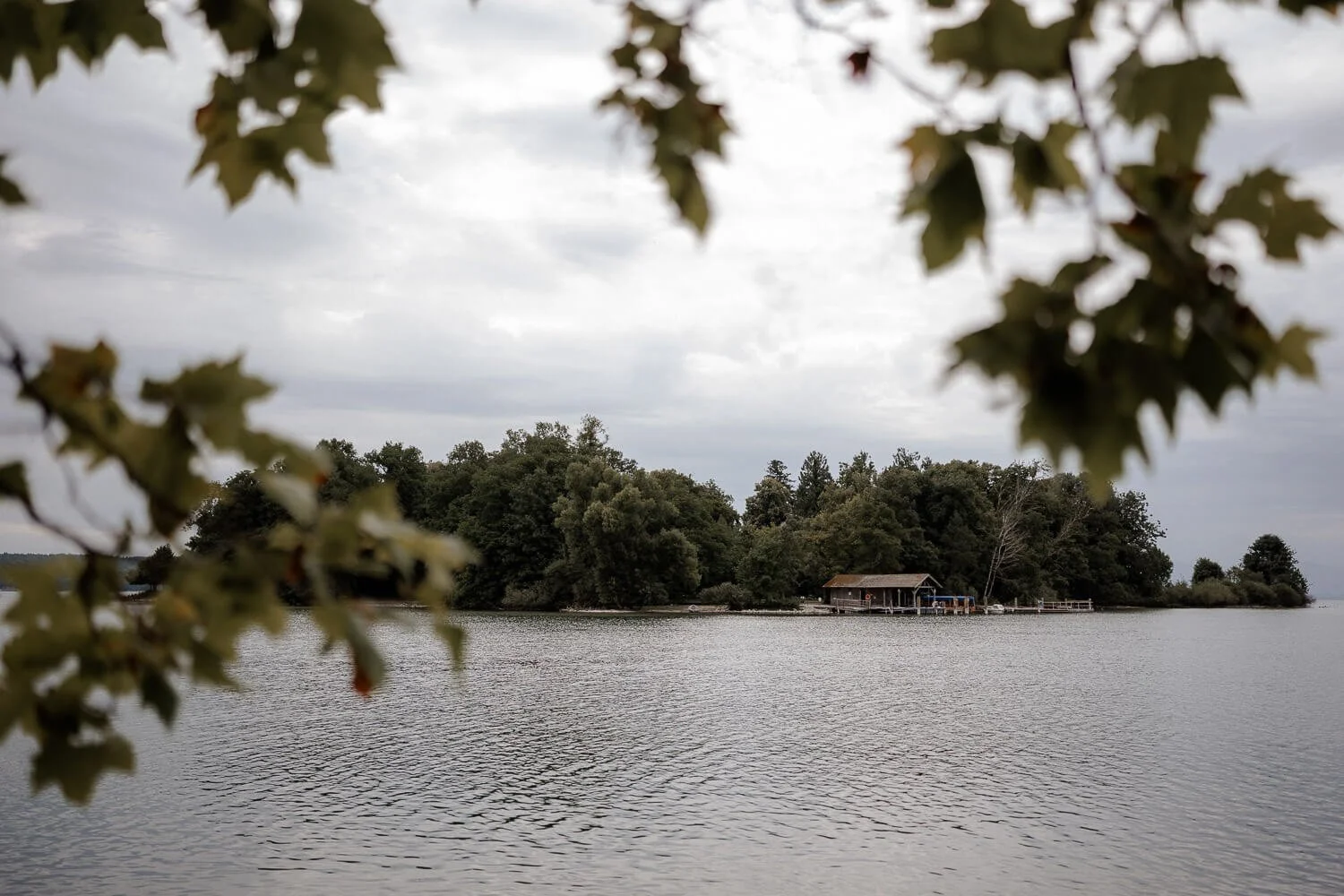 Blick auf die Roseninsel vom Ufer – heiraten auf der Roseninsel Starnberger See