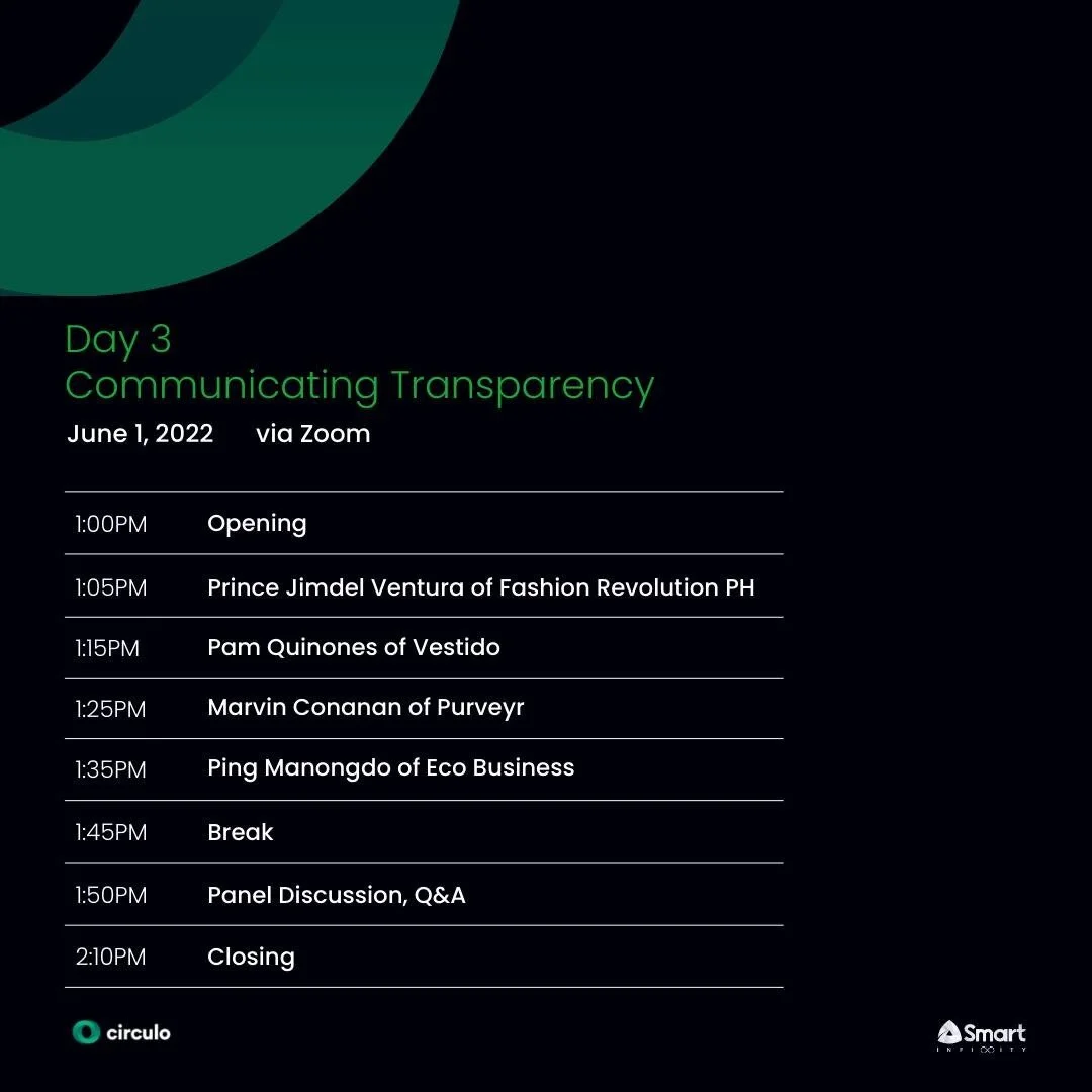 Third day for Designing For Infinity: Dialogues on Circular Fashion. From this session, we will learn more about how to perfectly communicate what it means to be circular in a world of advanced and tech-savvy citizens. 

If you haven't already, you m