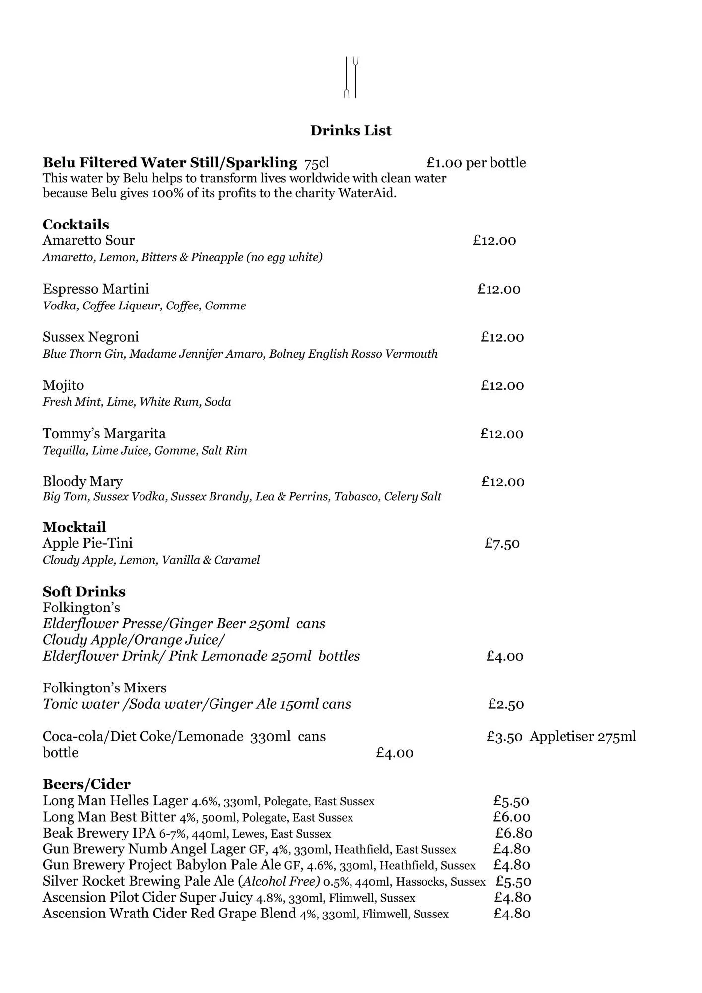 Menus — Fork Lewes