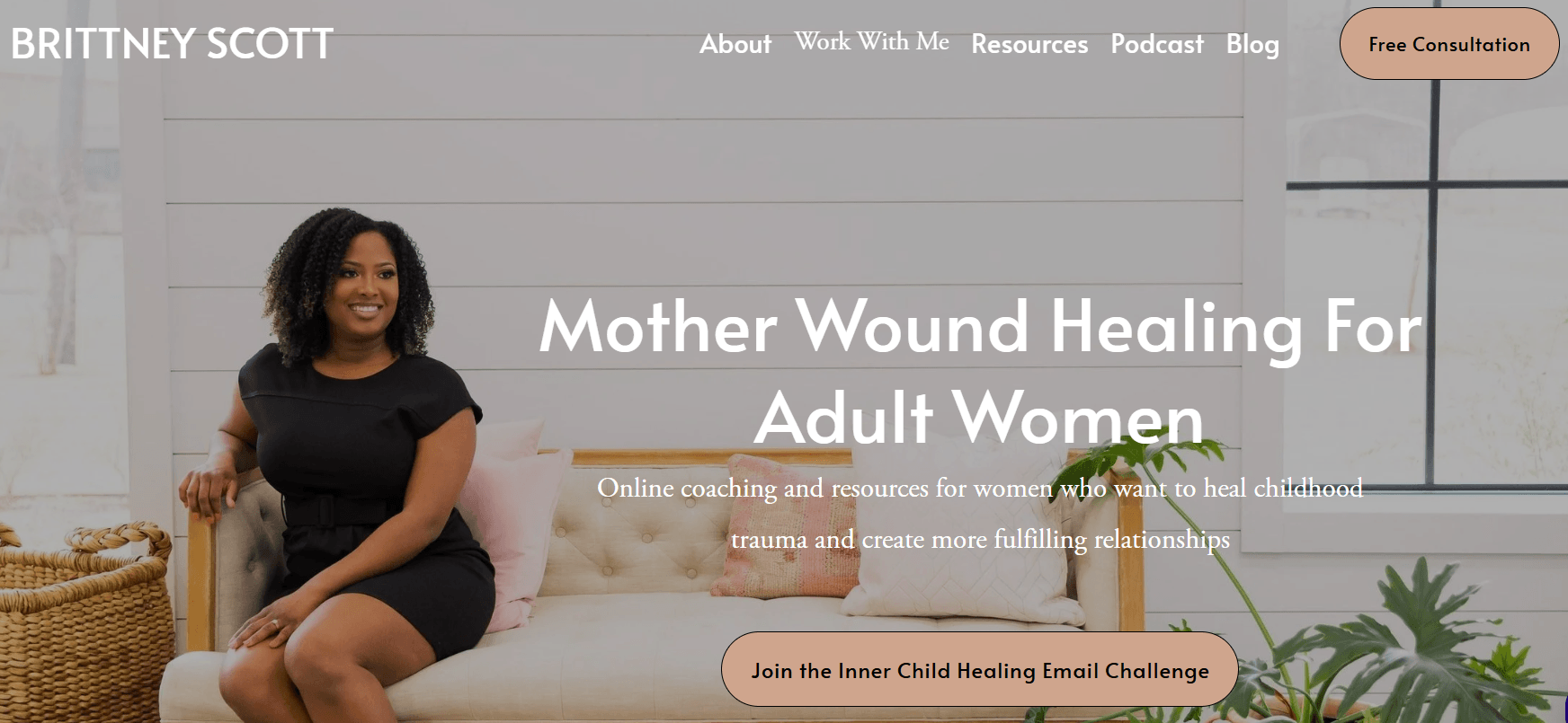 Example of SEO for service-based business with image of therapist Brittany Scott's landing page.