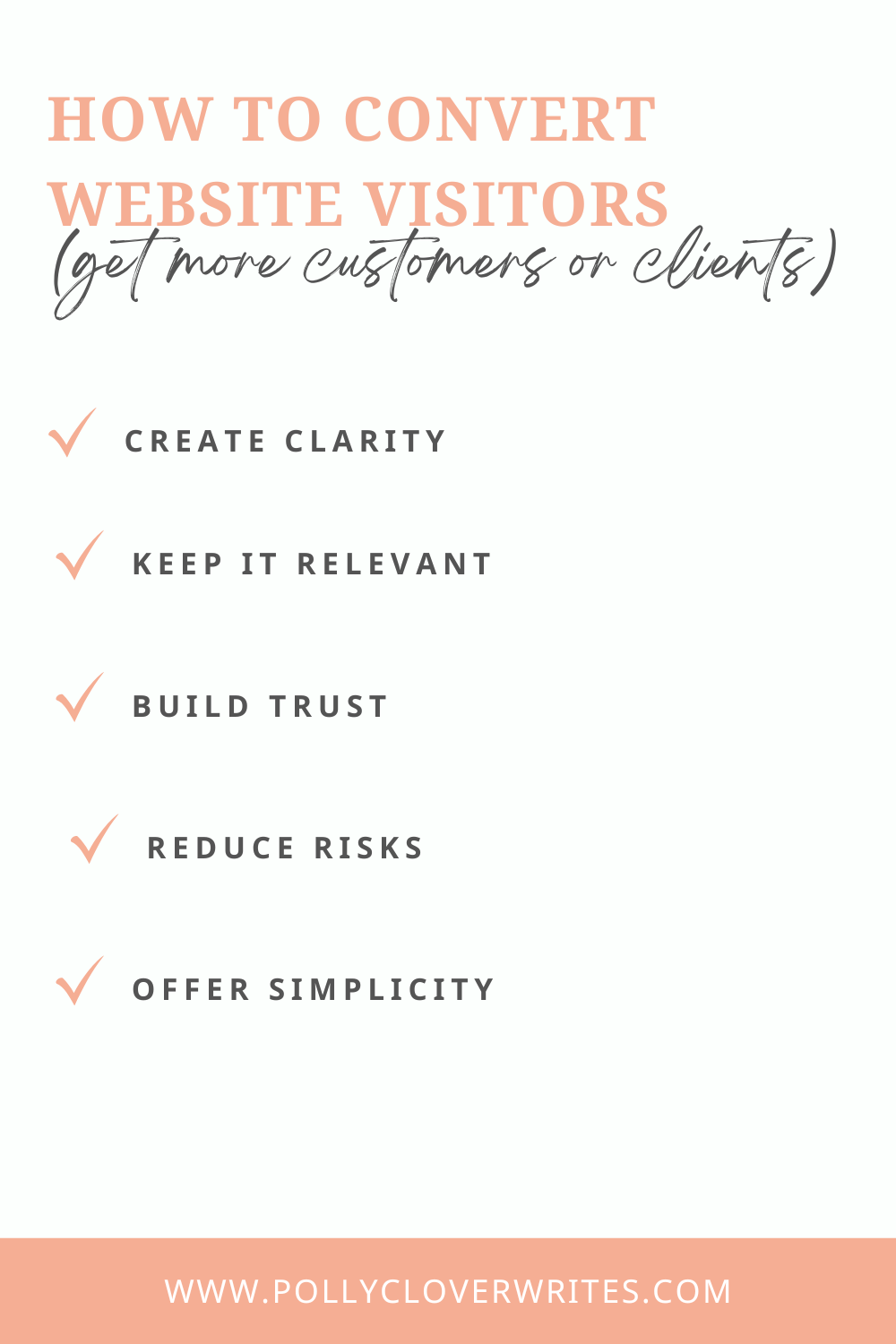 Text on how to convert website visitors into customers or clients.