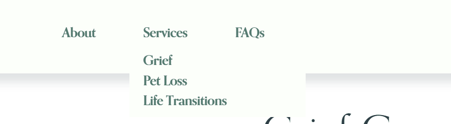 Example of website menu with different options under "services" tab.