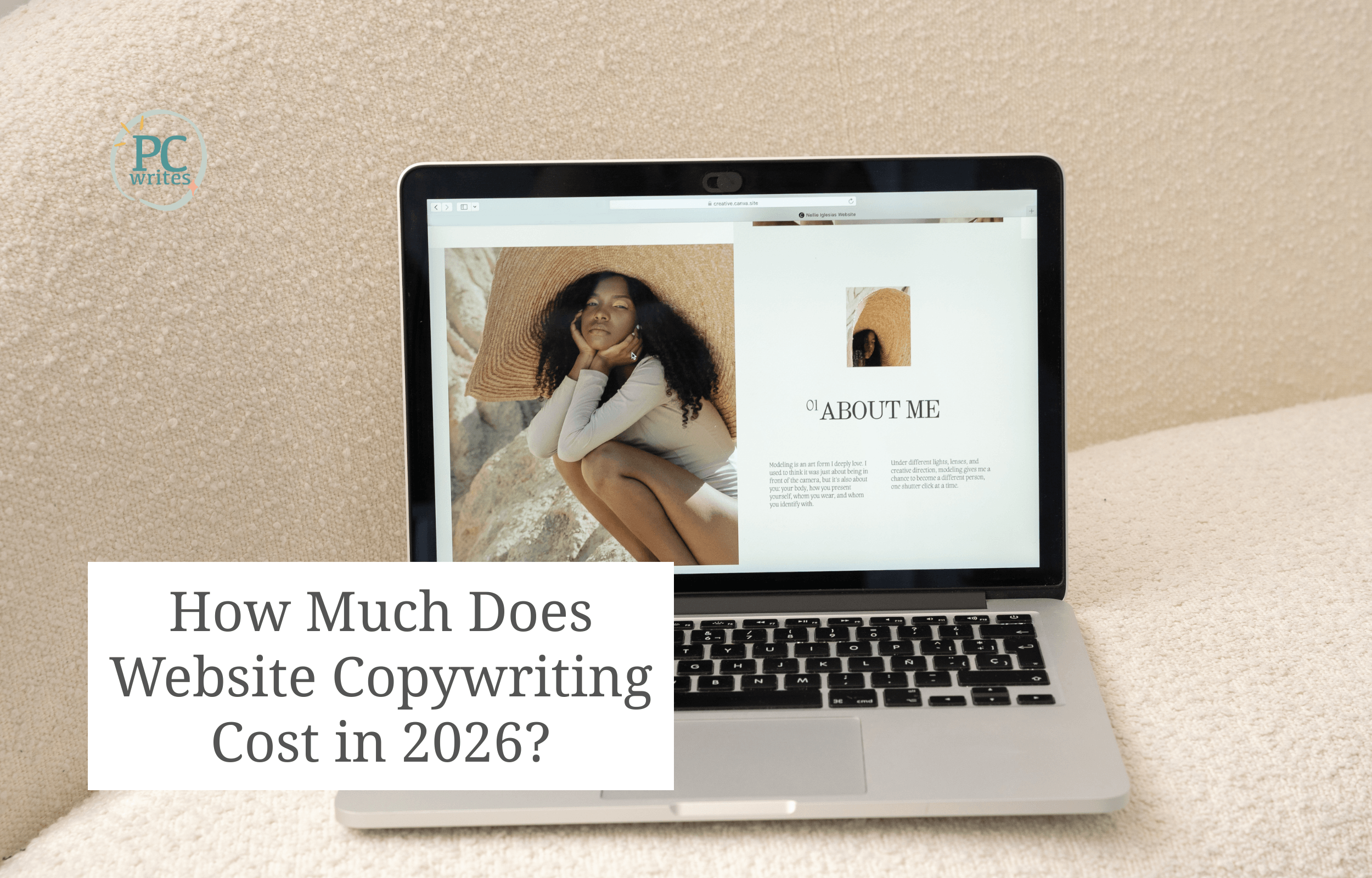 website homepage displayed on a laptop; website copywriting costs