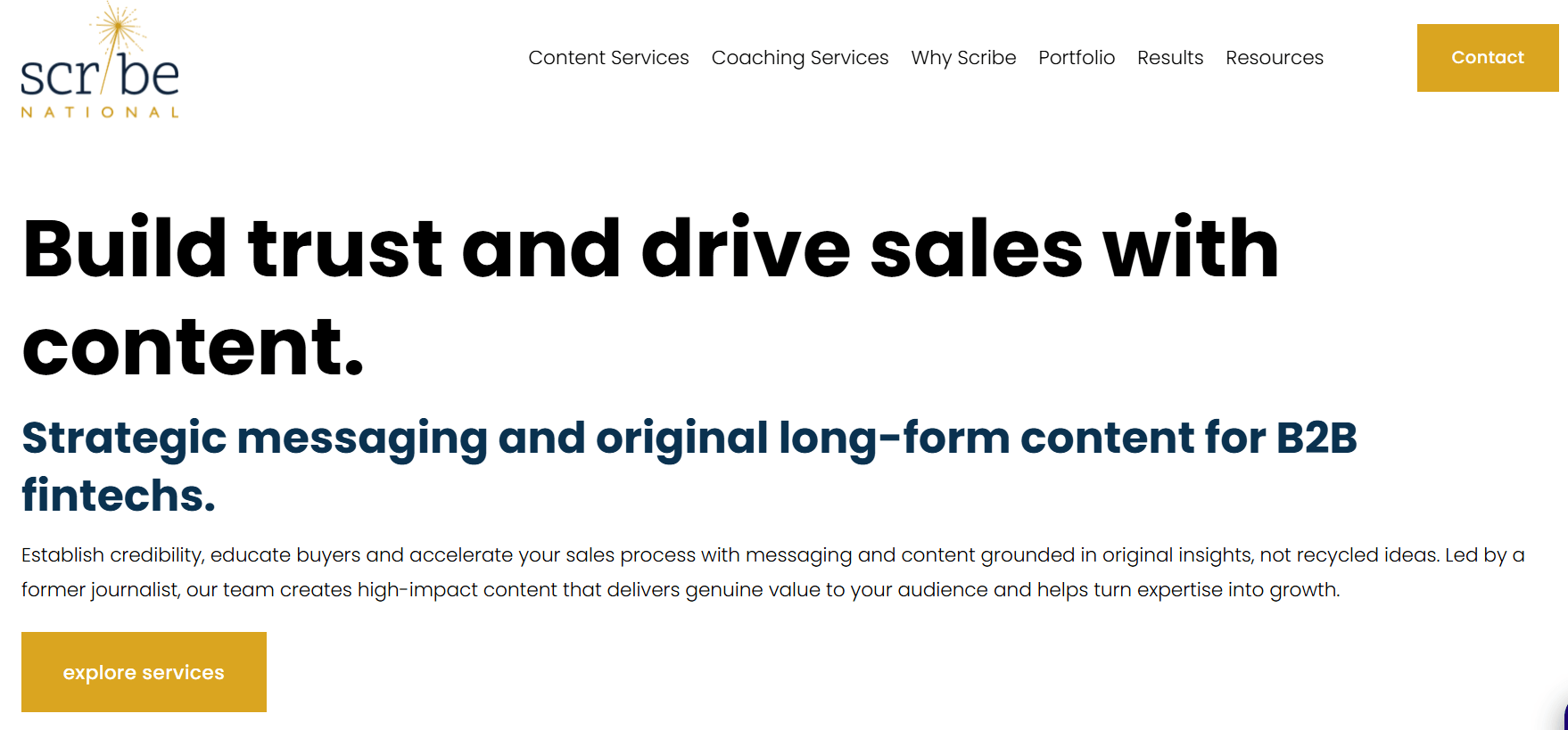 Example of SEO for service-based business showing landing page of Scribe National.