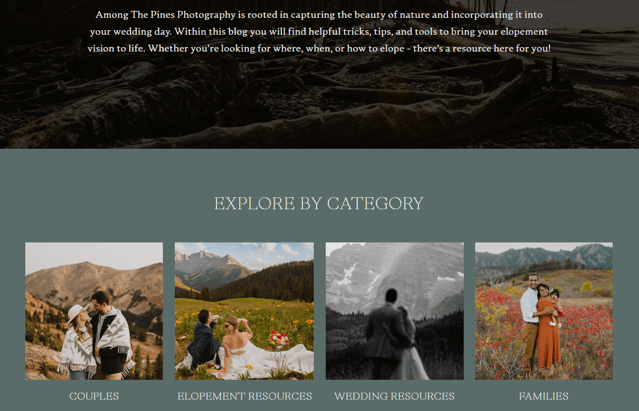 Example of photography website to demonstrate how blogging for lead generation can help find ideal clients.