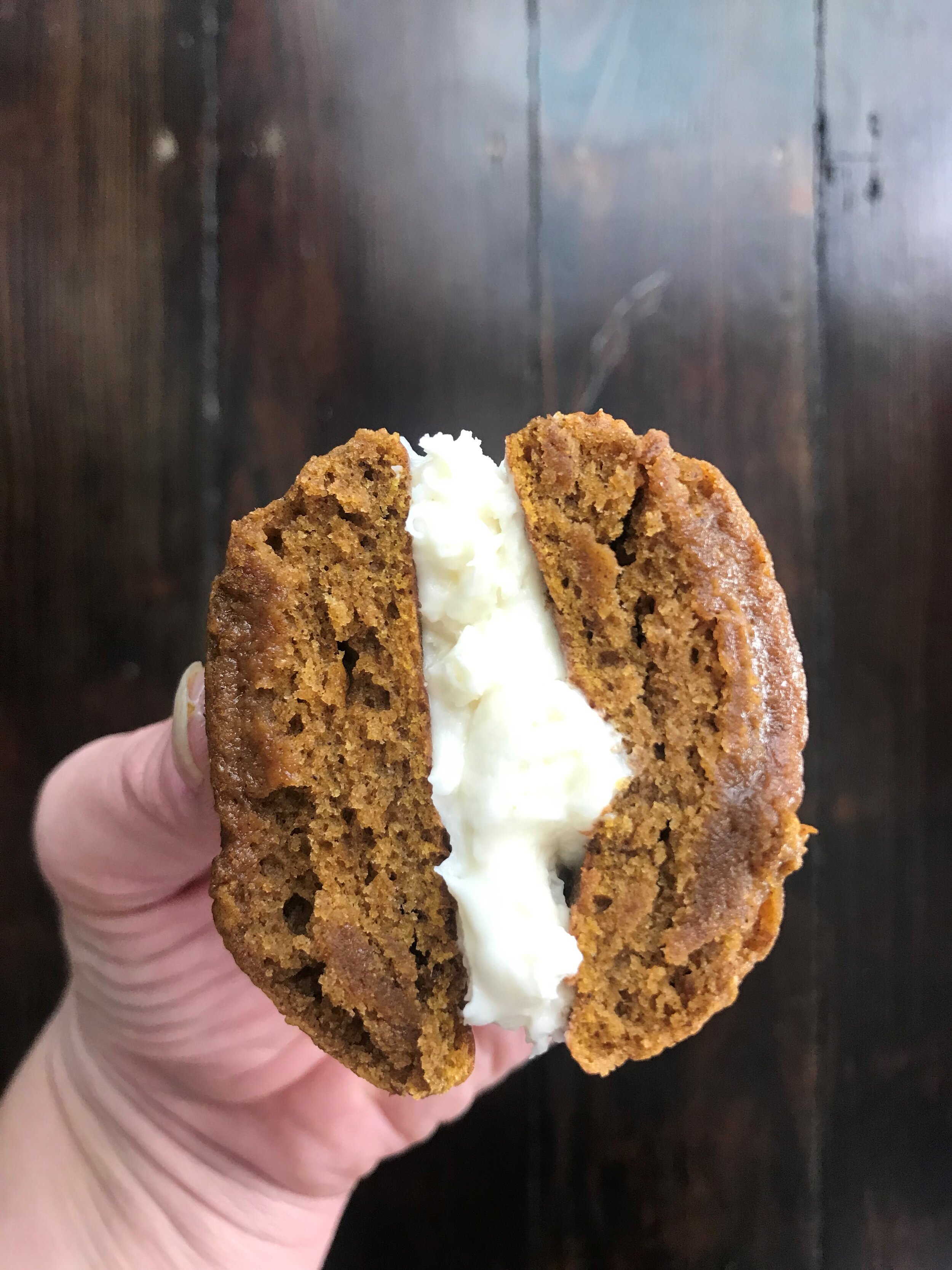 pumpkin whoopie pies with maple cinnamon cream cheese frosting