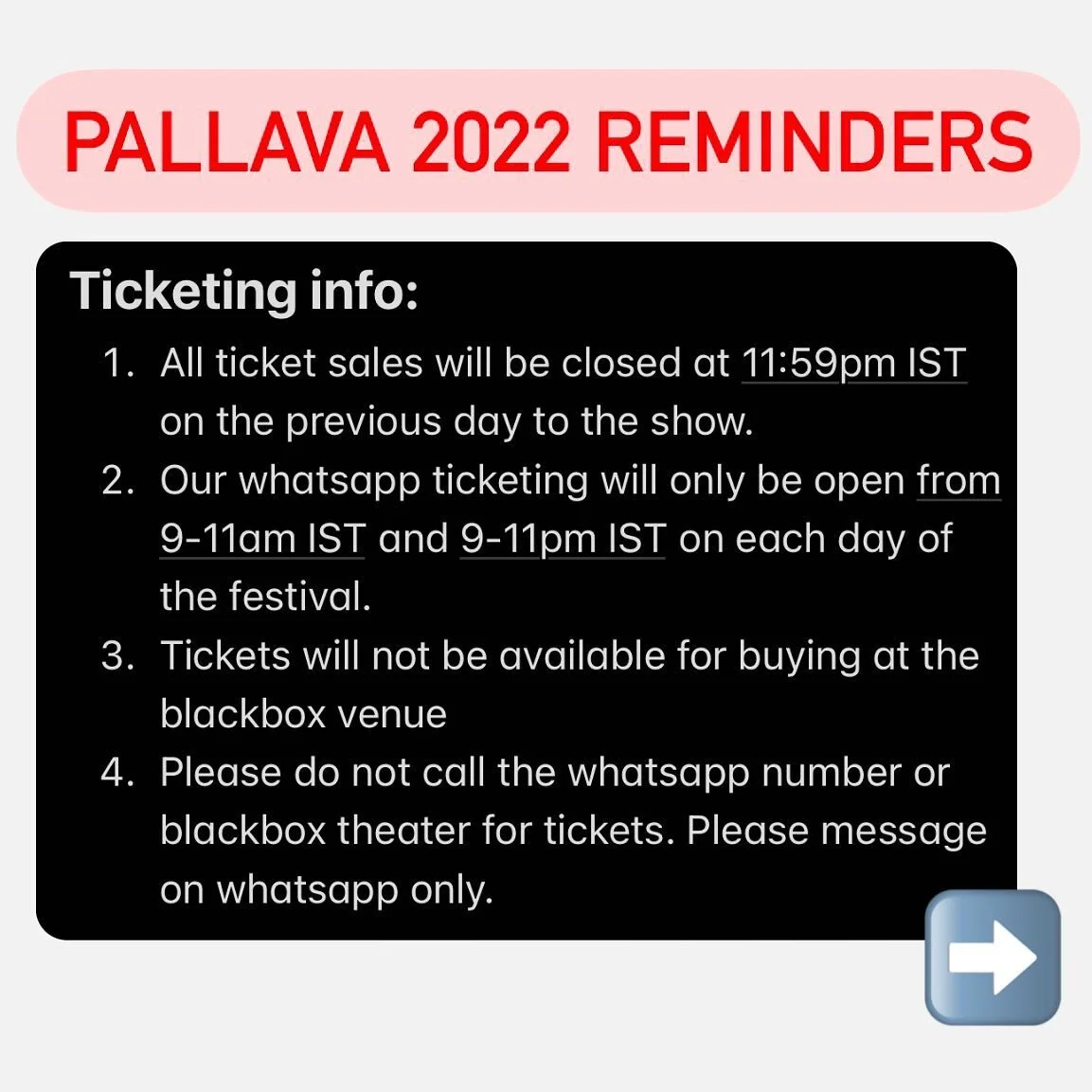 Few reminders before we enter our 10 day festival&hellip;please note and share. 

Thank you all for your continued support..with your enthusiasm we look forward to a successful and enjoyable festival. 

Thank you to our rasikas, artistes, and communi