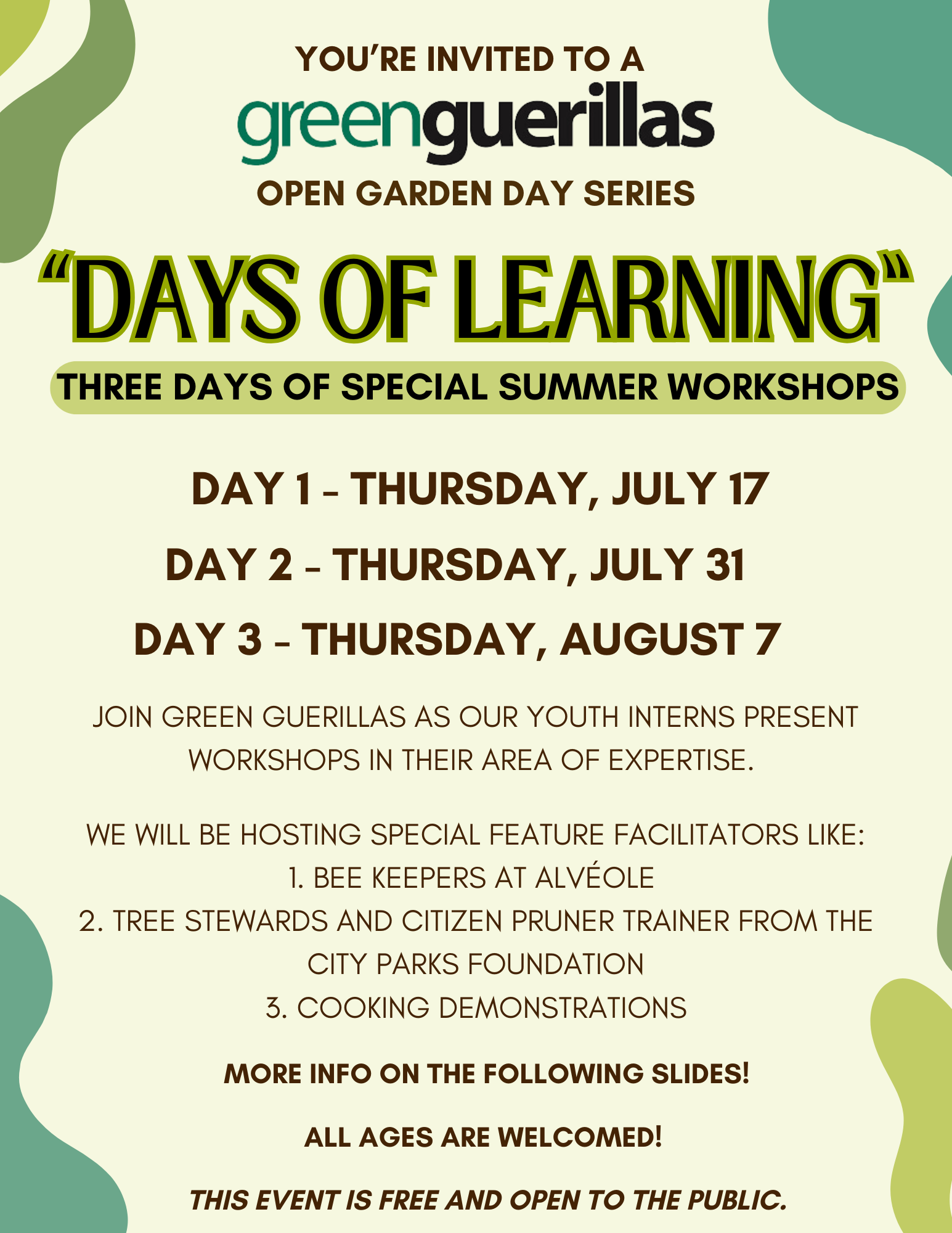 Day 1 - Open Garden Day Series “Days of Learning”
