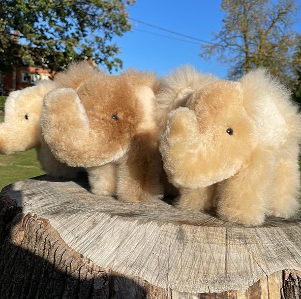 elephant soft toys in several colours and made from fluffy alpaca fur