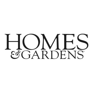 Text logo reading 'HOMES & GARDENS' in black on a dark background.
