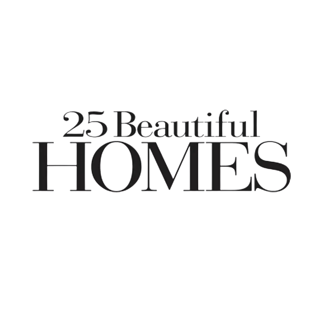 Text reading '25 Beautiful Homes' in black and gray letters on a black background.