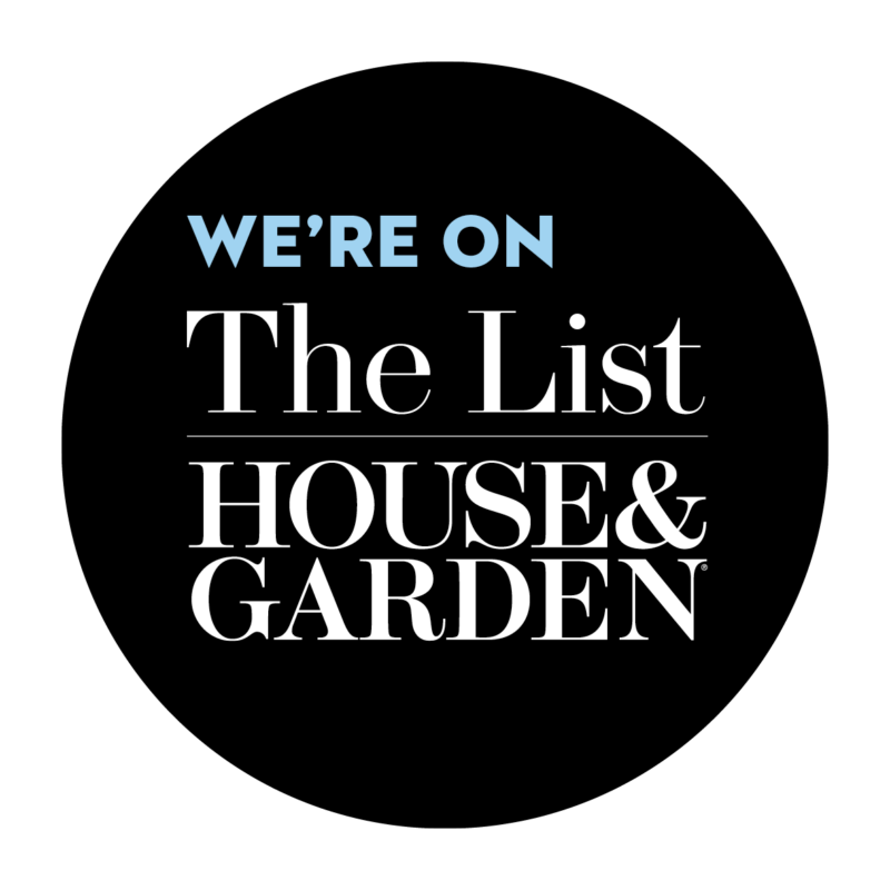 Text that reads "WE'RE ON The List HOUSE & GARDEN" on a black background.