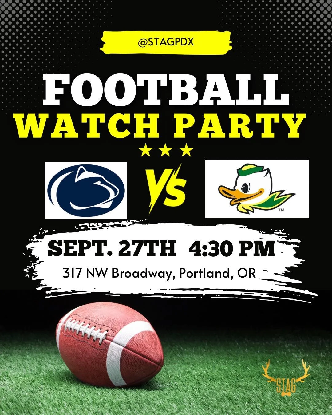Score this Saturday at Stag Portland ✨ 
Start your day with our legendary Drag Brunch 🌈💃 &mdash; then stick around (or come back!) to catch the Oregon Ducks game 🦆 at 4:30pm! 

🍔 $4 Burgers all game long 
🍹 30% off your first cocktail when you s