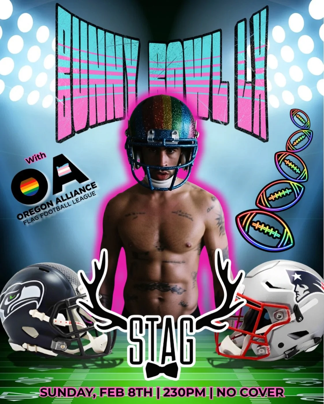 Game day gets a Stag upgrade 🏈🔥🐰
Join us for the BUNNY BOWL LX PARTY, with the Oregon Alliance Flag Football League, drink specials and one iconic halftime show you won&rsquo;t want to miss 👀✨

📅 Sunday, February 8th
⏰ Kickoff at 230pm
🏟️ Game 