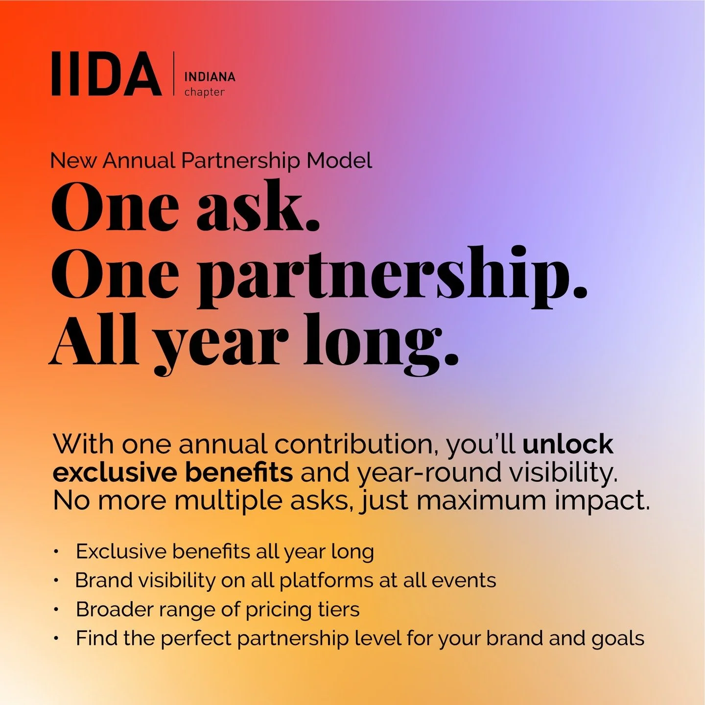 Calling all Indiana AEC Community! 📣 

Love contributing to IIDA events? Want to have a part in hosting events like BOLD, or snag a foursome at this years' golf outing? (That's right.... it's back!) Maybe you've sponsored in the past, but aren't sur