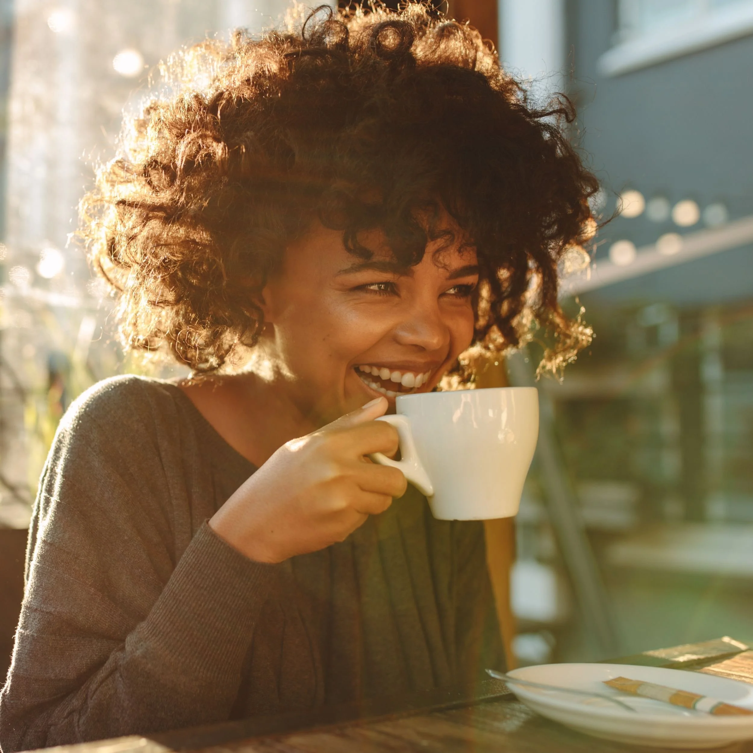 Happy Client Drinking Coffee