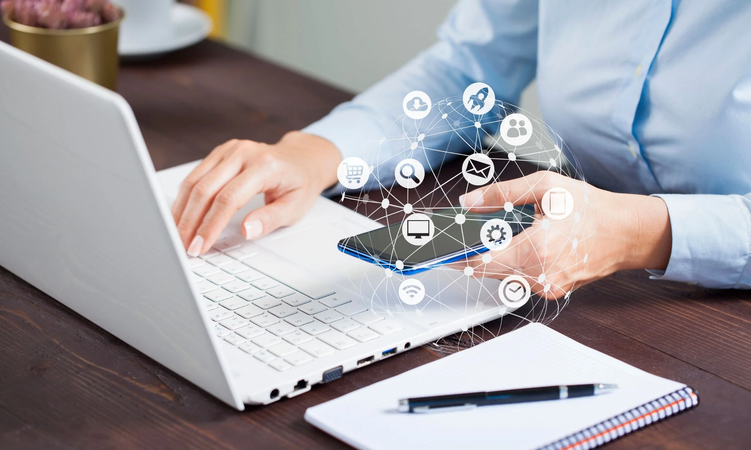 Executive Assistant Communications Support on Laptop and Phone