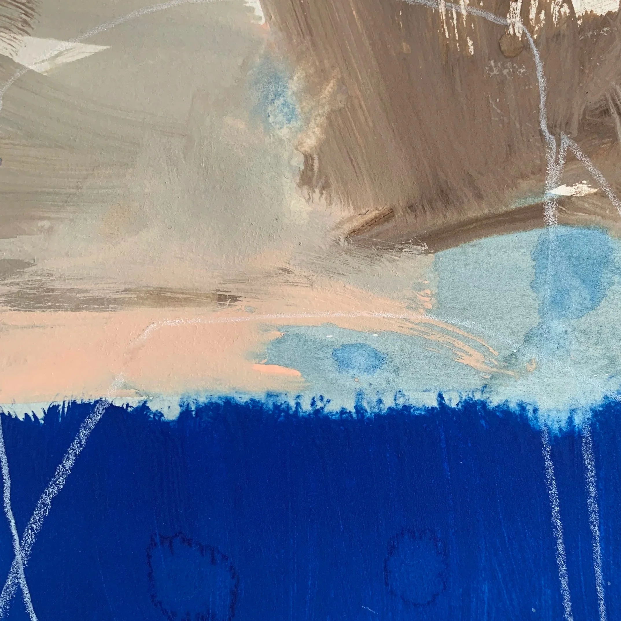 Original miniature abstract painting Les Goudes I by Benedicte Allee Art Studio, close-up