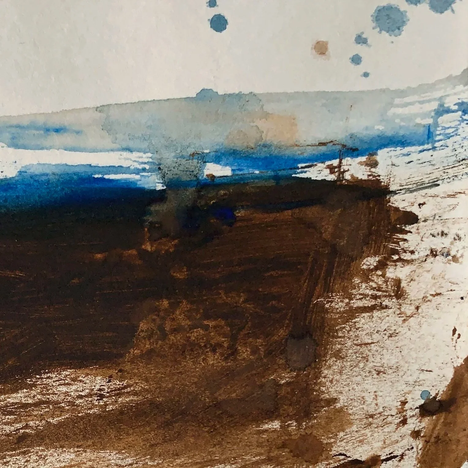 Original miniature abstract painting Les Goudes II by Benedicte Allee Art Studio, close-up